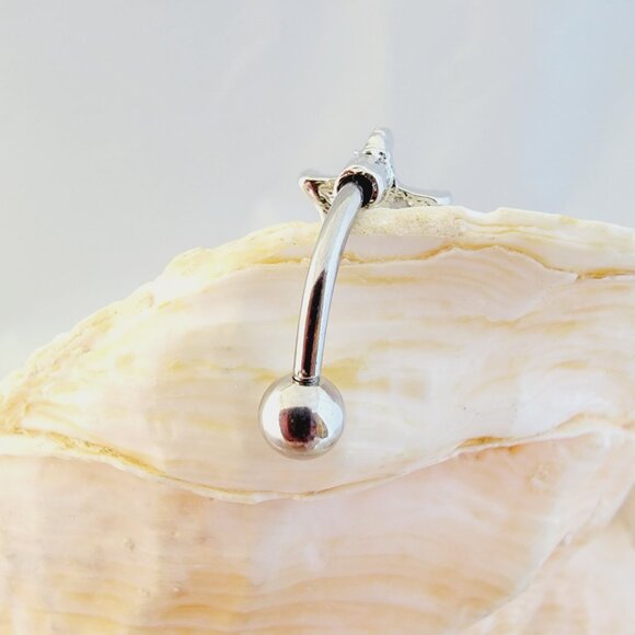 14G reverse top down anchor belly ring with clear star CZ - Picture 3 of 6